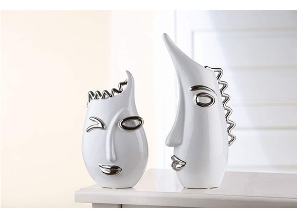 GILDE Vase Gesichtervase Keramik weiß handgefertigt H 30 55445