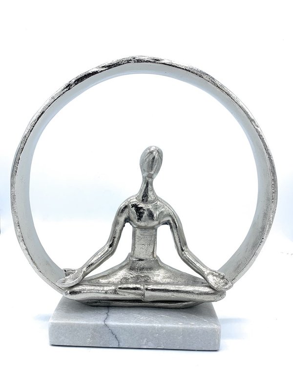 Gilde Skulptur "Yoga im Ring" Alu auf Marmor Sockel 28x29,5 cm 55448