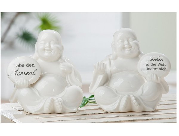 Gilde Dekofigur Buddha weiß Weißheit 18cm  55541