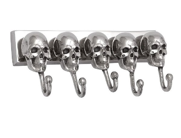 5er Hakenleiste Skull silberfarben 28x13 cm 54608