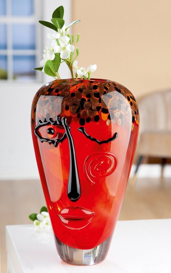 GILDE GlasArt Vase Glasvase "Visivo" rot handgefertigt H 31 cm  55812