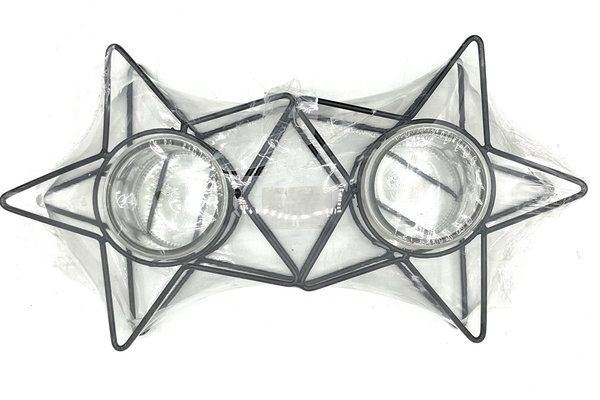 Metall Stern Kerzenhalter mit 2 Gläsern 36 x 20cm 56294