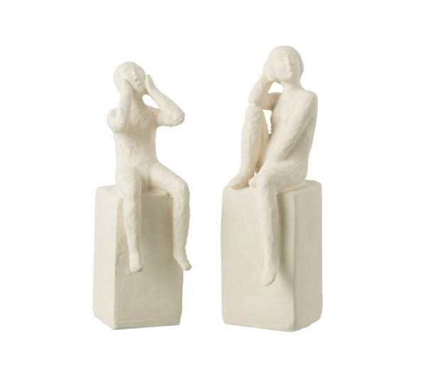 J-Line Skulptur Dekofigur "Charakter zu Fuß" Poly Creme H19cm 2er Set 56406
