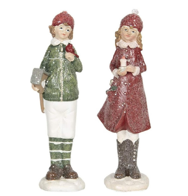 Clayre & Eef Dekofigur Weihnachten Kinder H 16cm 2er Set Tischdeko 56560